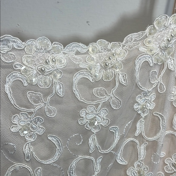 Vintage Cream Peachy Lace Beaded Slip dress nightgown with Sheer Finish - Picture 4 of 6